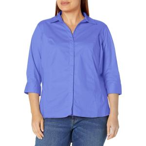 Riders by Lee Indigo Womens Plus Size Easy Care ¾ Sleeve Woven Shirt(Baja Blue)