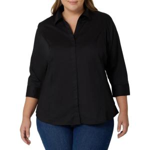 Riders by Lee Indigo Womens Plus Size Easy Care ¾ Sleeve Woven Shirt(Black Soot)