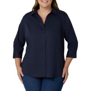 Riders by Lee Indigo Womens Plus Size Easy Care ¾ Sleeve Woven Shirt(Dark Navy)