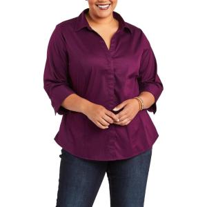 Riders by Lee Indigo Womens Plus Size Easy Care ¾ Sleeve Woven Shirt(Pickled Beet)
